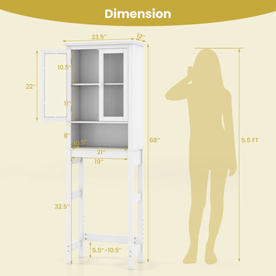 Over the Toilet Storage Cabinet with Double Tempered Glass Doors