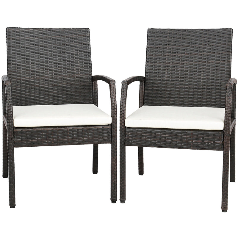 2 Pieces Patio Wicker Dining Armchair Set with Soft Zippered Cushion-Set of 2