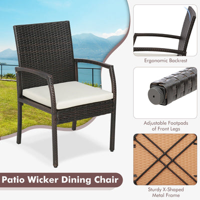 2 Pieces Patio Wicker Dining Armchair Set with Soft Zippered Cushion-Set of 2