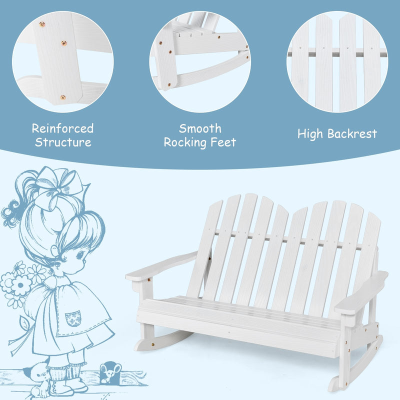 2 Person Adirondack Rocking Chair with Slatted seat-White