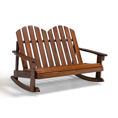 2 Person Adirondack Rocking Chair with Slatted seat-Brown