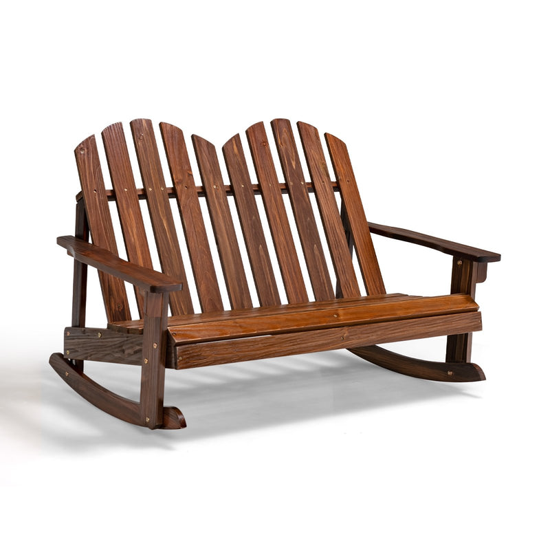 2 Person Adirondack Rocking Chair with Slatted seat-Brown