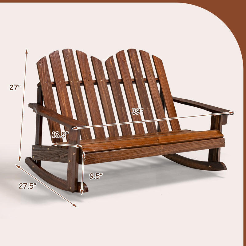 2 Person Adirondack Rocking Chair with Slatted seat-Brown