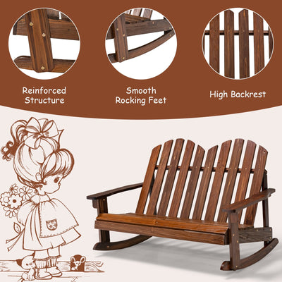 2 Person Adirondack Rocking Chair with Slatted seat-Brown