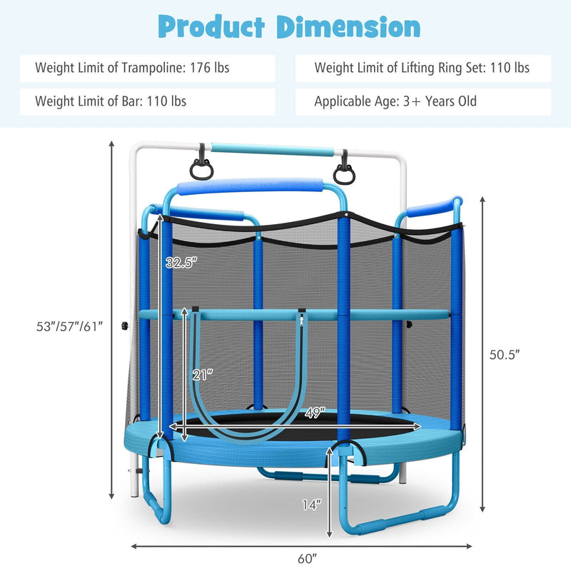 5 Feet Kids 3-in-1 Game Trampoline with Enclosure Net Spring Pad-Blue