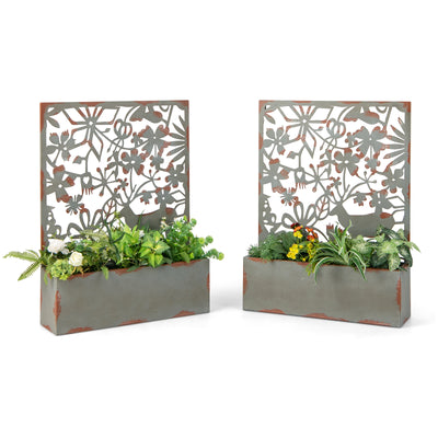 Set of 2 Decorative Raised Garden Bed with Trellises-Rust