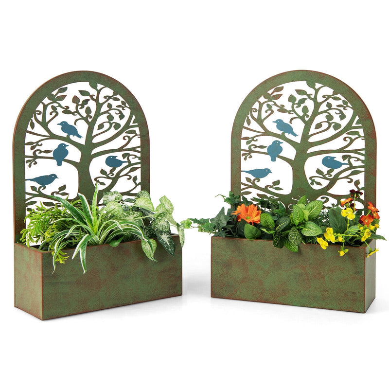 Set of 2 Decorative Raised Garden Bed for Climbing Plants-Rust