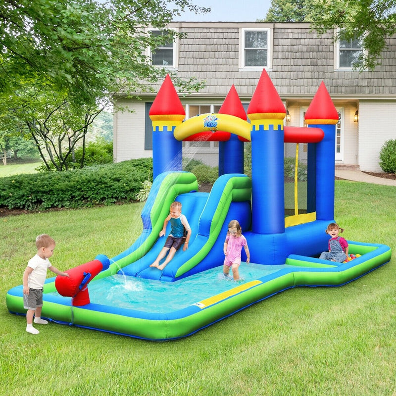 Inflatable Bounce House Castle Water Slide with Climbing Wall and 550W Blower