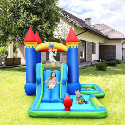 Inflatable Bounce House Castle Water Slide with Climbing Wall and 550W Blower