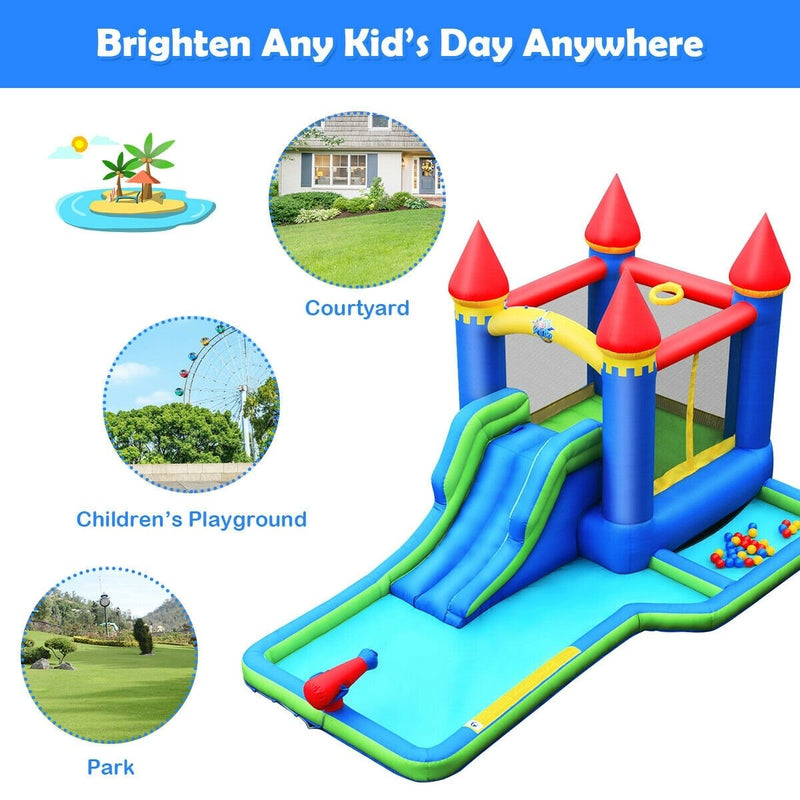 Inflatable Bounce House Castle Water Slide with Climbing Wall and 550W Blower