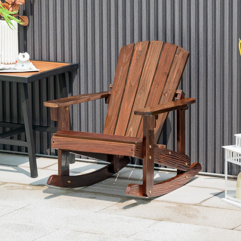 Outdoor Wooden Kid Adirondack Rocking Chair with Slatted Seat-Coffee