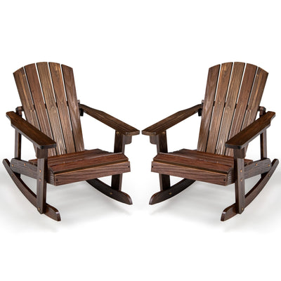 Outdoor Wooden Kid Adirondack Rocking Chair with Slatted Seat-Coffee