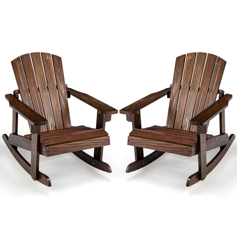 Outdoor Wooden Kid Adirondack Rocking Chair with Slatted Seat-Coffee