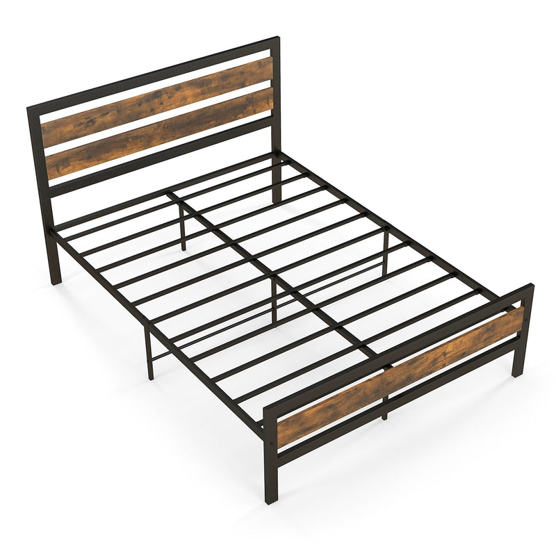 Full/Queen Industrial Bed Frame with Rustic Headboard and Footboard-Full Size