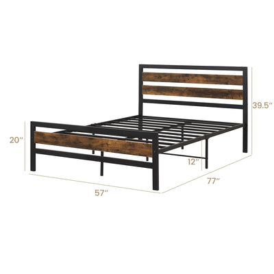 Full/Queen Industrial Bed Frame with Rustic Headboard and Footboard-Full Size