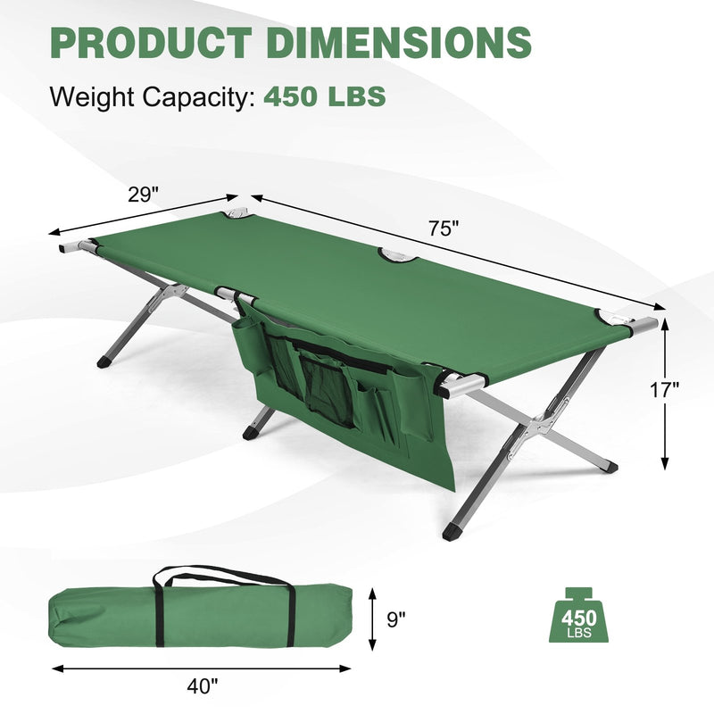 Folding Camping Cot Heavy-duty Camp Bed with Carry Bag-Green