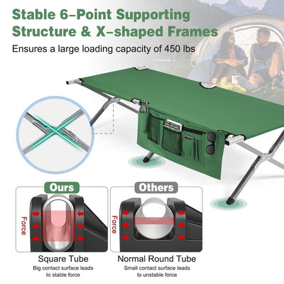 Folding Camping Cot Heavy-duty Camp Bed with Carry Bag-Green