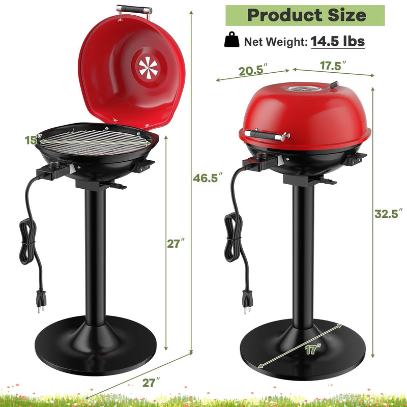 1600W Portable Electric BBQ Grill with Removable Non-Stick Rack-Black & Red