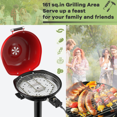 1600W Portable Electric BBQ Grill with Removable Non-Stick Rack-Black & Red