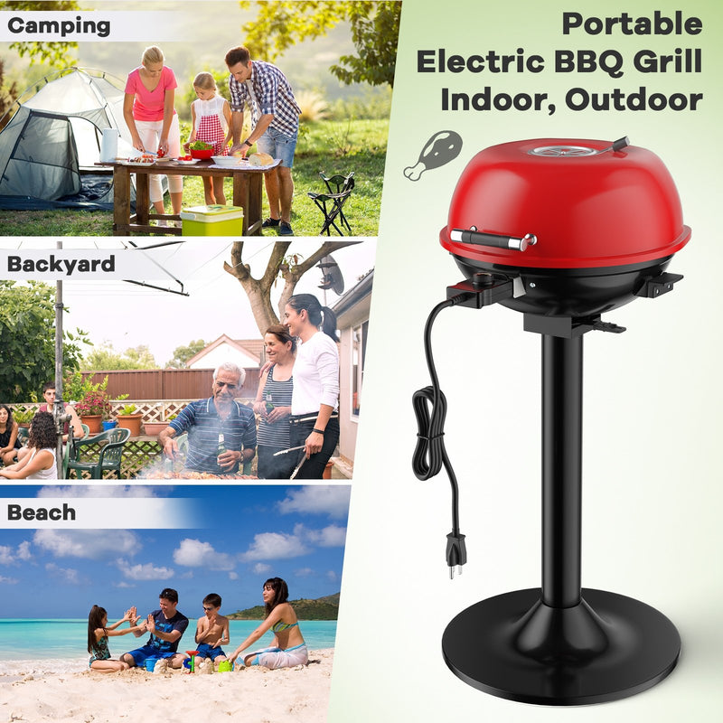 1600W Portable Electric BBQ Grill with Removable Non-Stick Rack-Black & Red