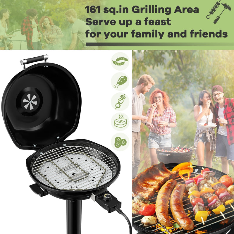 1600W Portable Electric BBQ Grill with Removable Non-Stick Rack-Black