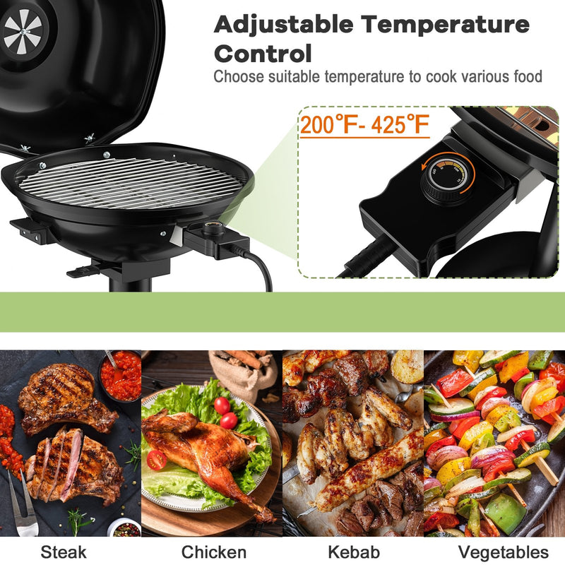 1600W Portable Electric BBQ Grill with Removable Non-Stick Rack-Black