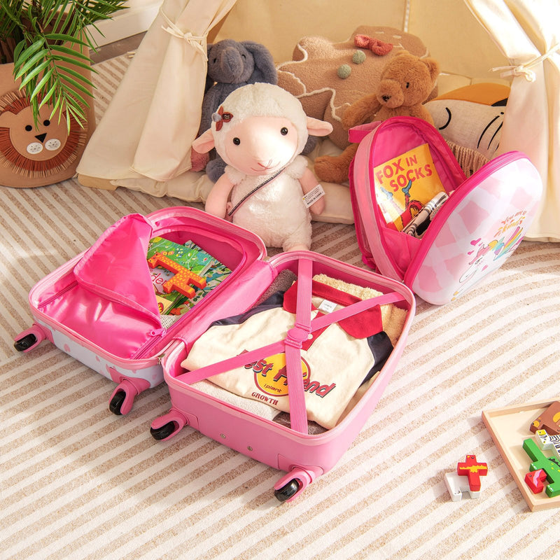 2 Pieces 12 Inch 16 Inch Kids Luggage Set with Backpack and Suitcase for Travel-Lovely Unicorn