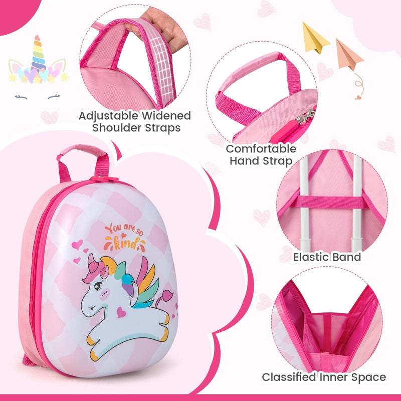 2 Pieces 12 Inch 16 Inch Kids Luggage Set with Backpack and Suitcase for Travel-Lovely Unicorn