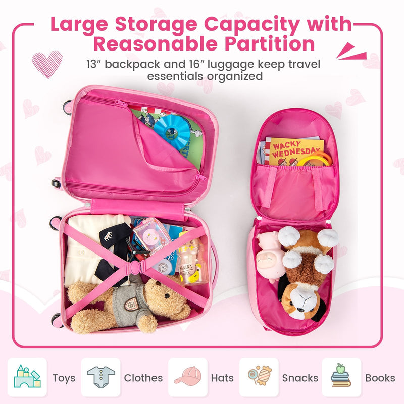 2 Pieces 12 Inch 16 Inch Kids Luggage Set with Backpack and Suitcase for Travel-Lovely Unicorn