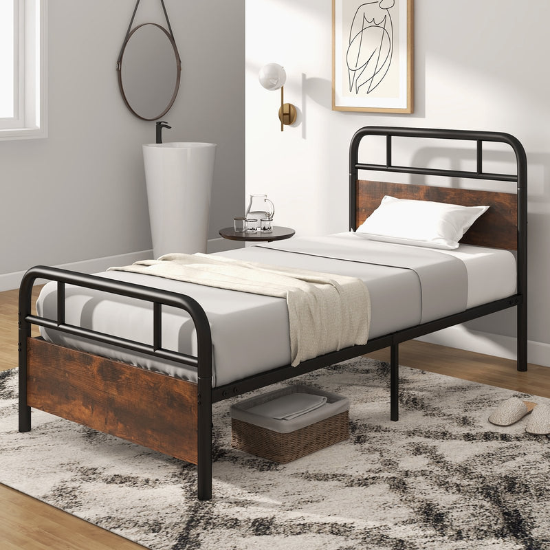 Twin/Full/Queen Size Bed Frame with Industrial Headboard-Twin Size