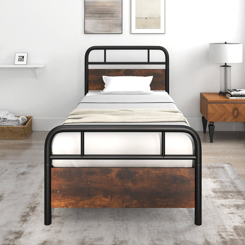 Twin/Full/Queen Size Bed Frame with Industrial Headboard-Twin Size