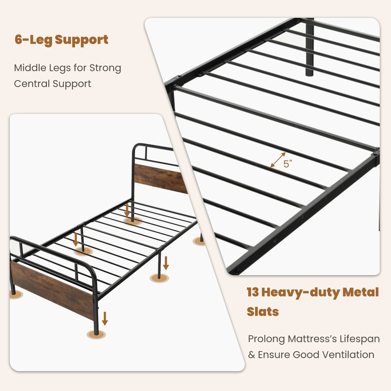 Twin/Full/Queen Size Bed Frame with Industrial Headboard-Twin Size