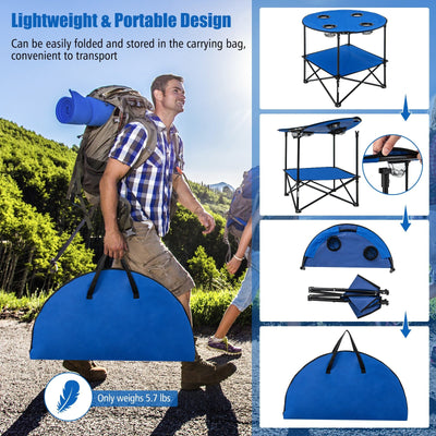 2-Tier Portable Picnic Table with Carrying Bag and 4 Cup Holders-Blue