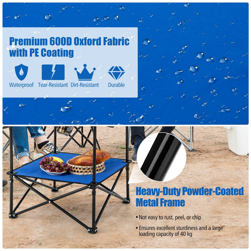 2-Tier Portable Picnic Table with Carrying Bag and 4 Cup Holders-Blue