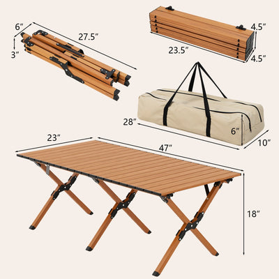 Folding Lightweight Aluminum Camping Table with Wood Grain-L