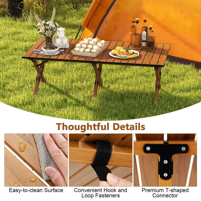 Folding Lightweight Aluminum Camping Table with Wood Grain-L