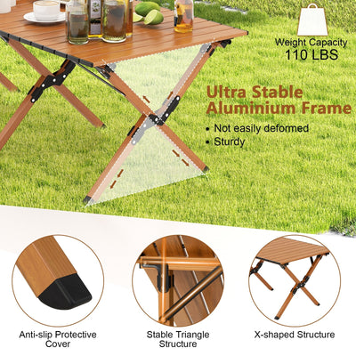 Folding Lightweight Aluminum Camping Table with Wood Grain-L