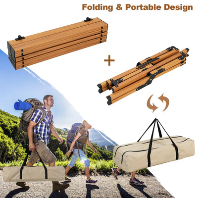 Folding Lightweight Aluminum Camping Table with Wood Grain-L