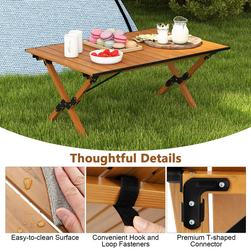 Folding Lightweight Aluminum Camping Table with Wood Grain-M