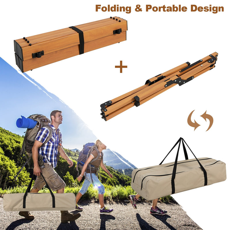 Folding Lightweight Aluminum Camping Table with Wood Grain-M