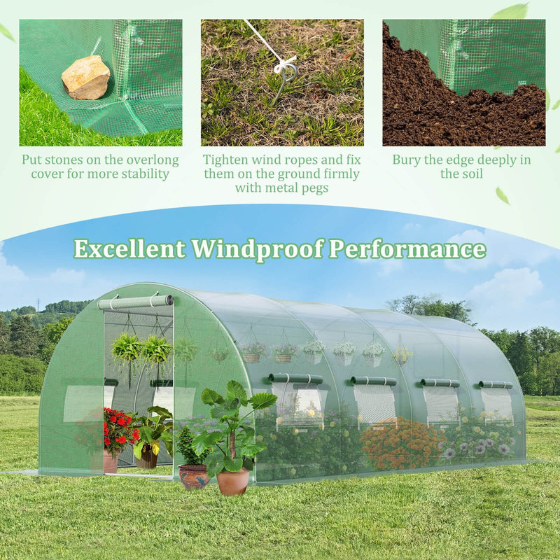 20 x 10 x 6.6 Feet Greenhouse with  Windows and Doors for Outdoor-Green