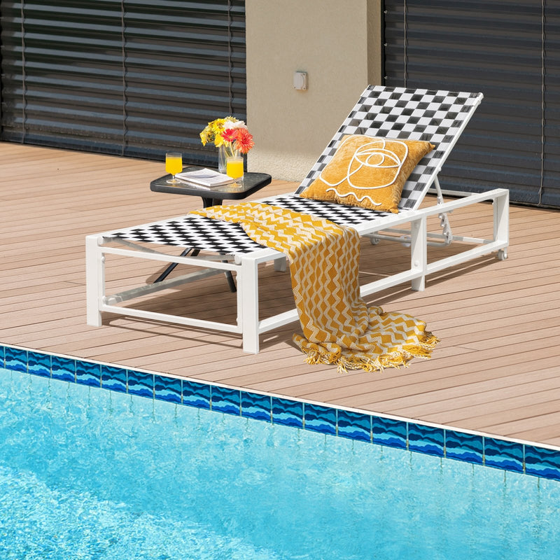 Outdoor Adjustable Patio Chaise Lounge Chair with Wheels and Sturdy Metal Frame