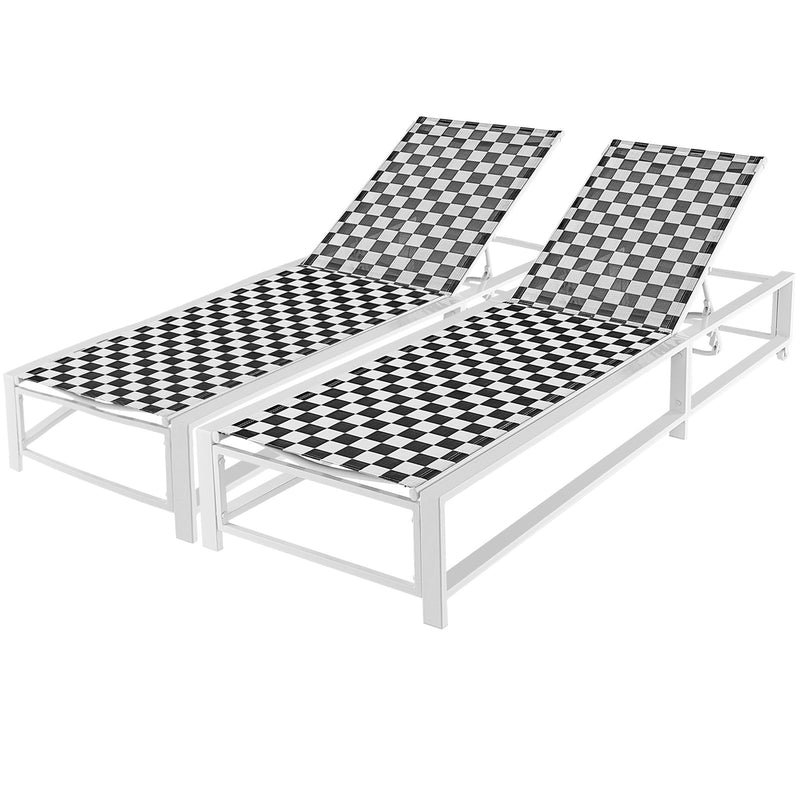 Outdoor Adjustable Patio Chaise Lounge Chair with Wheels and Sturdy Metal Frame