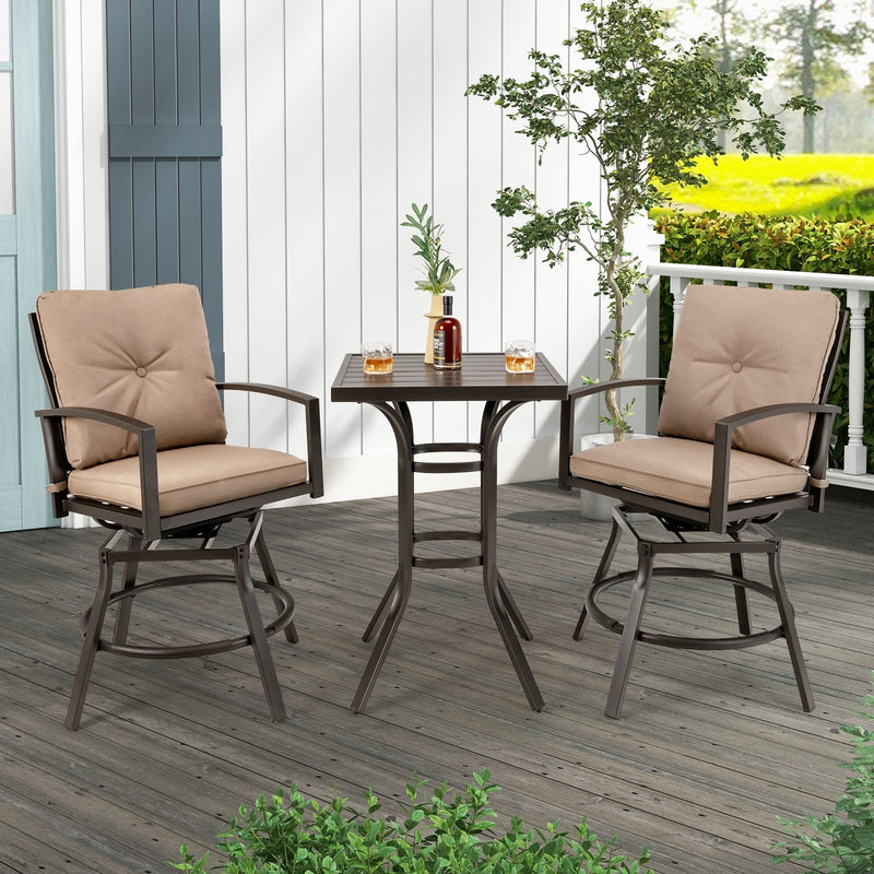 3 Pieces Patio Swivel Bar Table Set with Removable Cushions and Rustproof Metal Frame