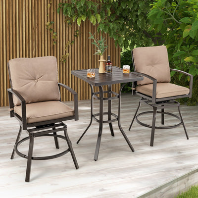 3 Pieces Patio Swivel Bar Table Set with Removable Cushions and Rustproof Metal Frame