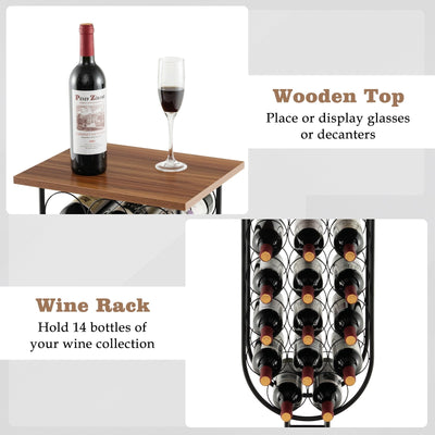 14 Bottles Wine Rack with Detachable and Lockable Wheels-Black