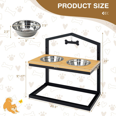 5 Heights Elevated Pet Feeder with 2 Detachable Stainless Steel Bowl-Natural