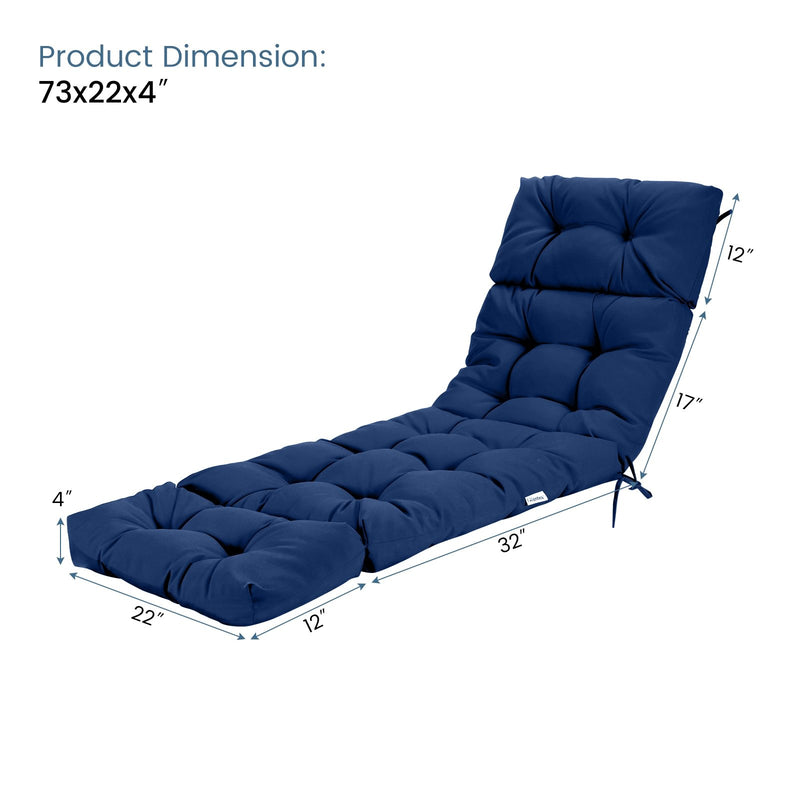 Outdoor Lounge Chaise Cushion with String Ties for Garden Poolside-Navy