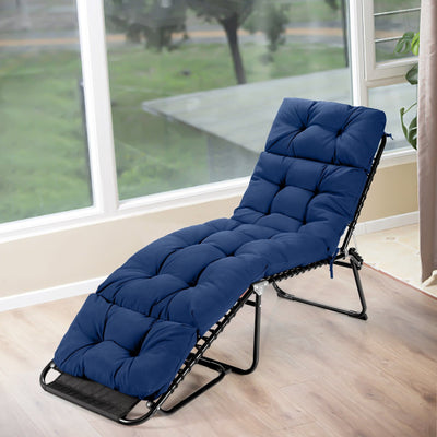 Outdoor Lounge Chaise Cushion with String Ties for Garden Poolside-Navy