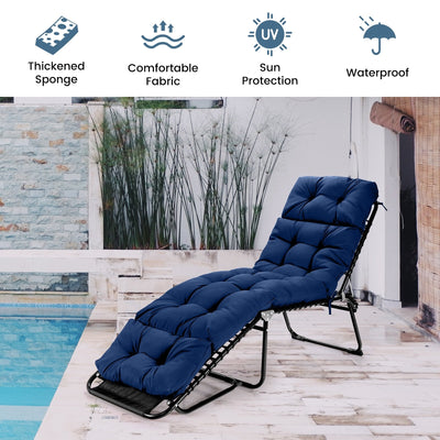 Outdoor Lounge Chaise Cushion with String Ties for Garden Poolside-Navy